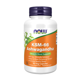 NOW Foods KSM-66 Ashwagandha 600 mg capsules végétales vue de face