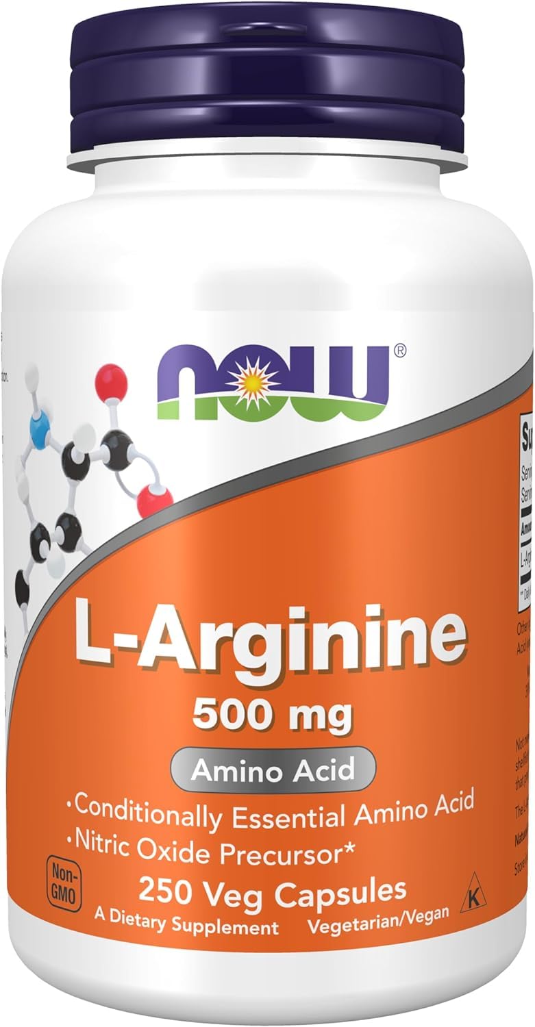 NOW Foods L-Arginine 500 mg 250 gélules végétales vue de face