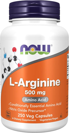 NOW Foods L-Arginine 500 mg 250 gélules végétales vue de face