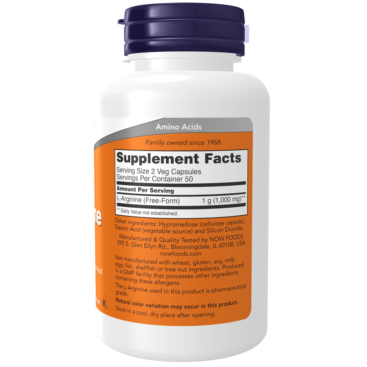 NOW Foods L-Arginine 500 mg capsules dans l'emballage