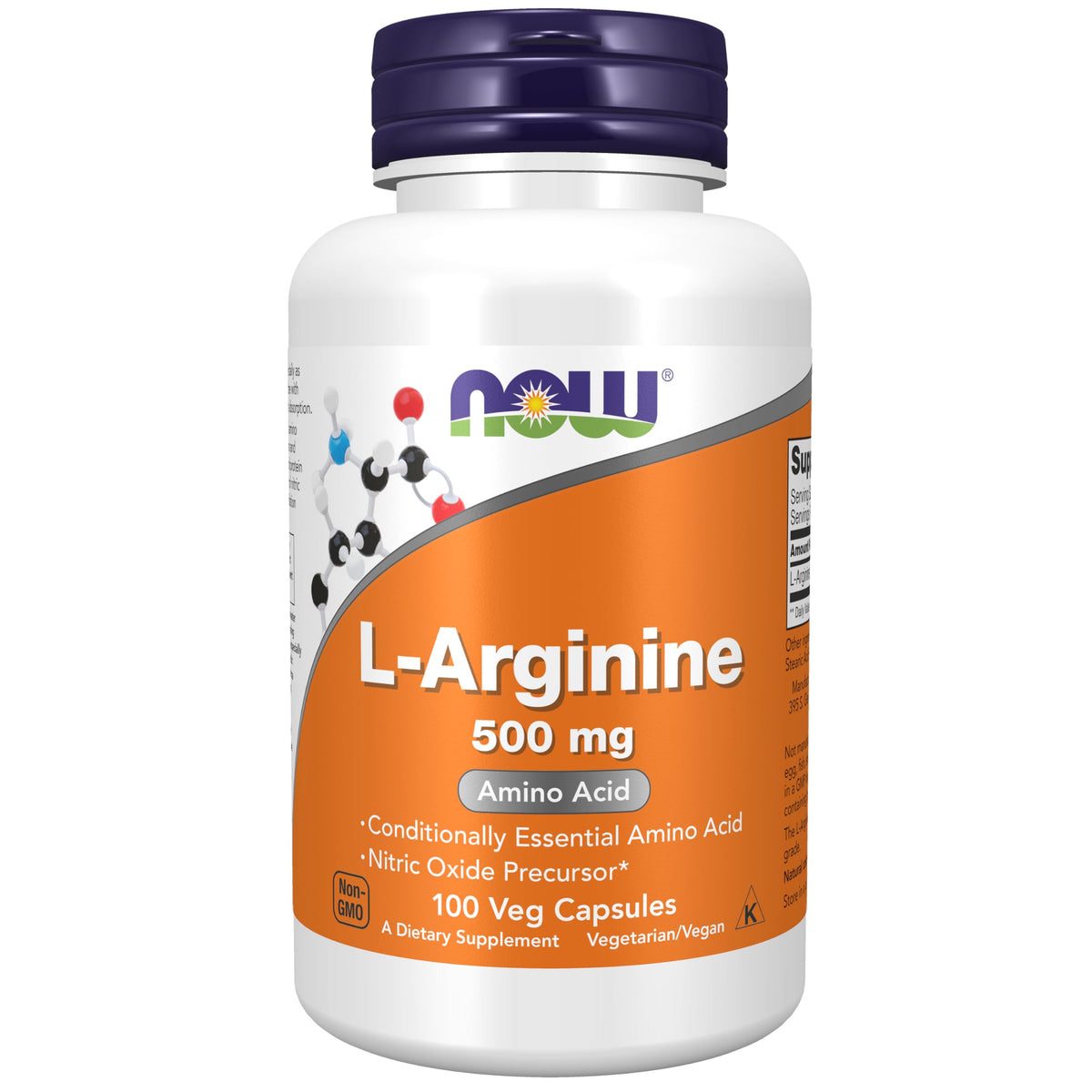 NOW Foods L-Arginine 500 mg capsules végétales vue de face
