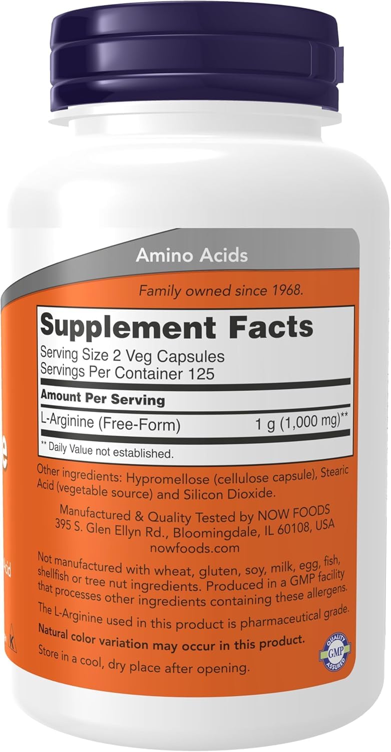 NOW Foods L-Arginine 500 mg emballage avec étiquette