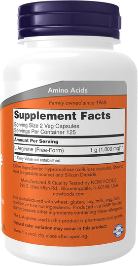 NOW Foods L-Arginine 500 mg emballage avec étiquette