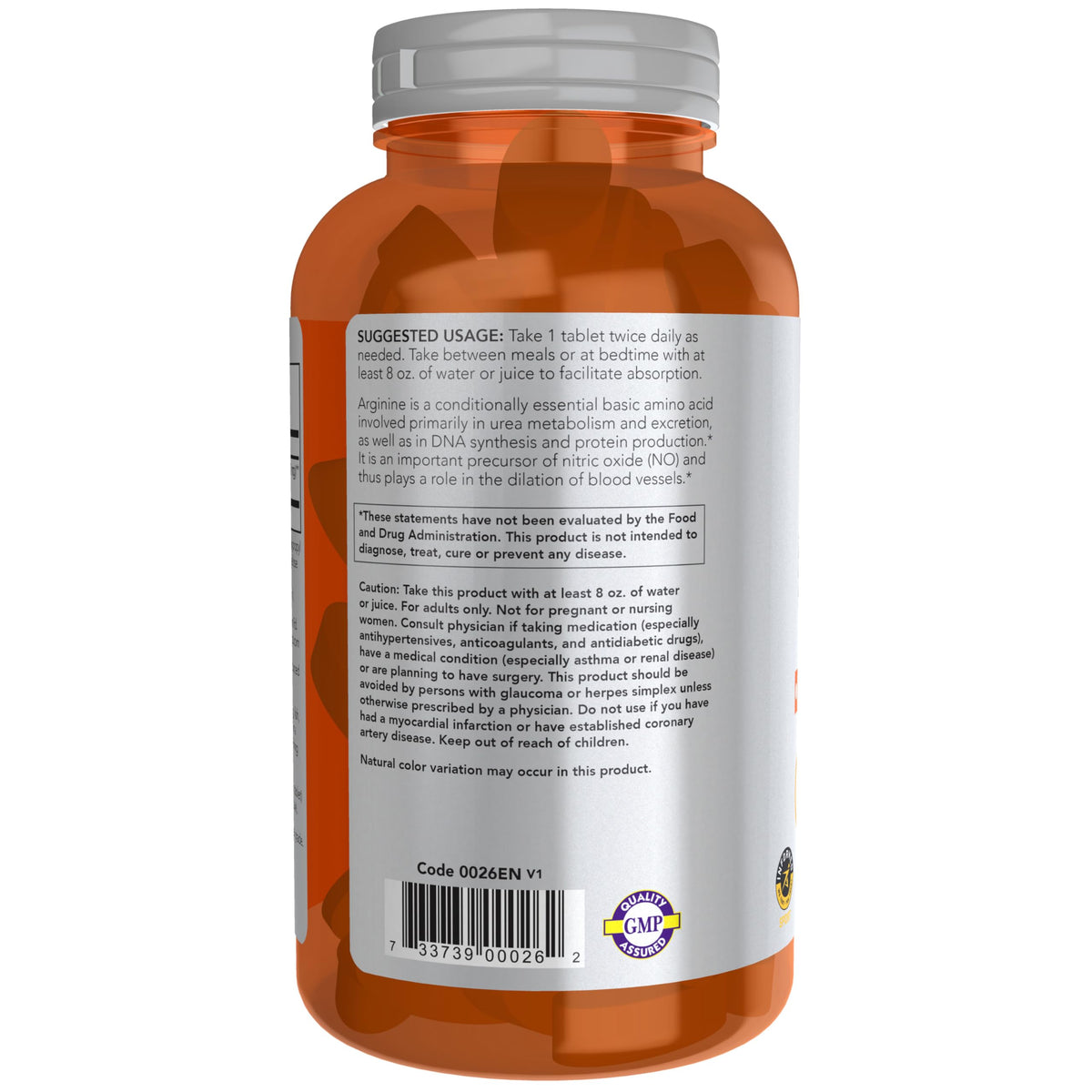 NOW Foods L-Arginine Double Force 1000mg 180 comprimés côté