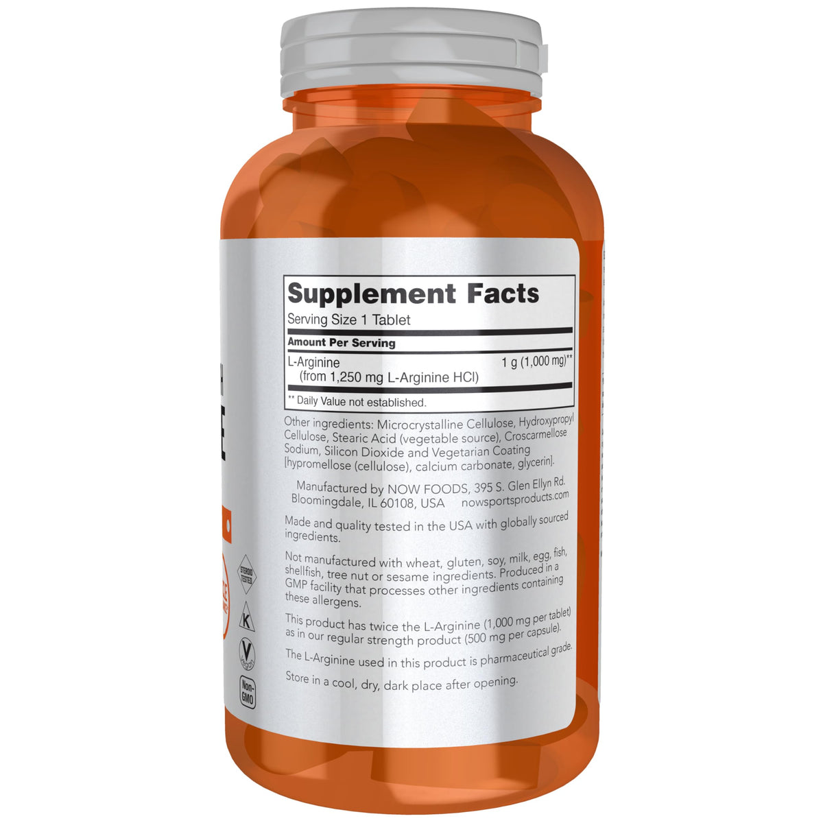 NOW Foods L-Arginine Double Force 1000mg 180 comprimés emballage
