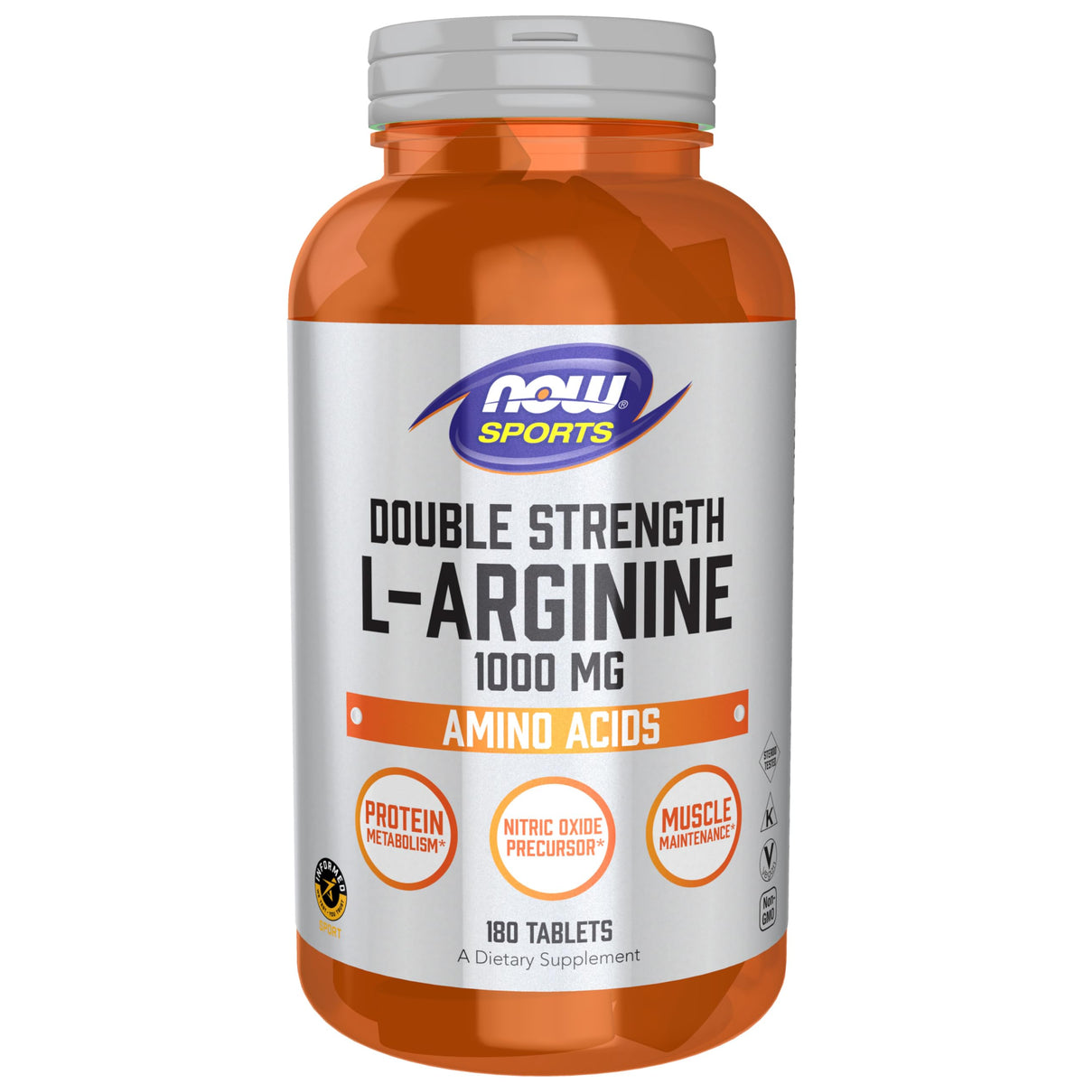 NOW Foods L-Arginine Double Force 1000mg 180 comprimés vue avant