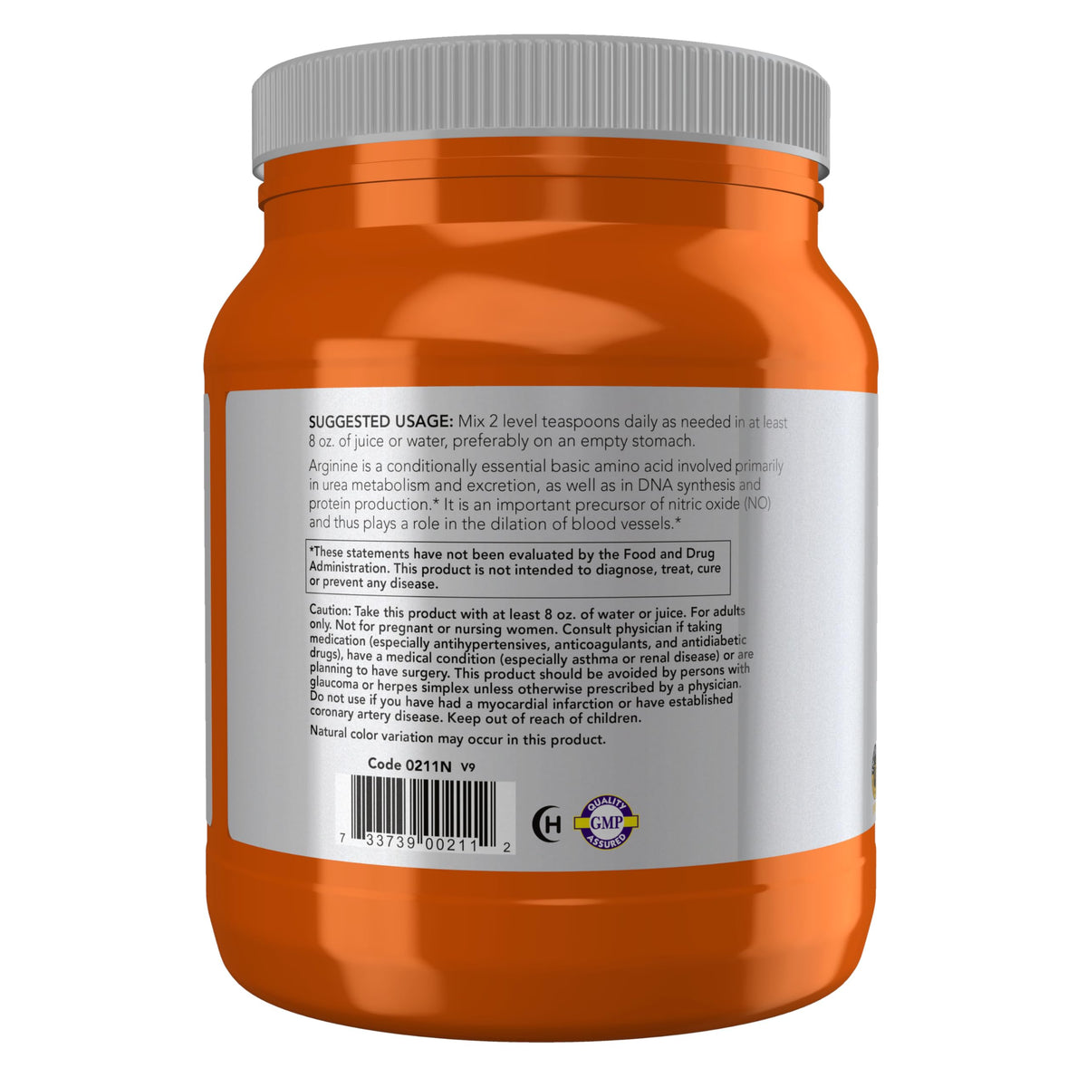 NOW Foods L-Arginine Poudre 1152g en vue de dessus