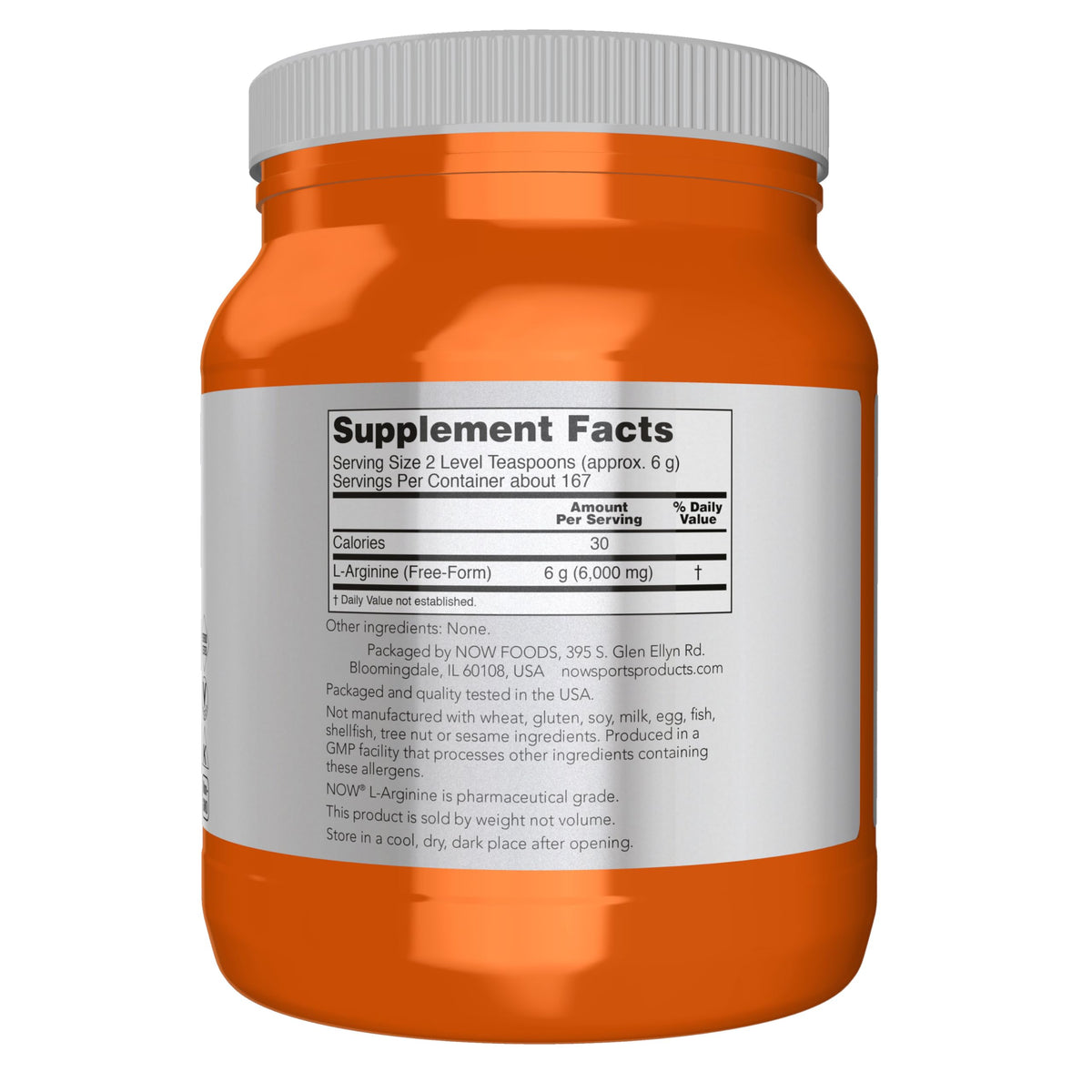 NOW Foods L-Arginine Poudre 1152g étiquette détaillée