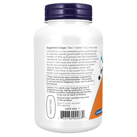 NOW Foods L-Carnitine 1 000 mg étiquette avec informations nutritionnelles