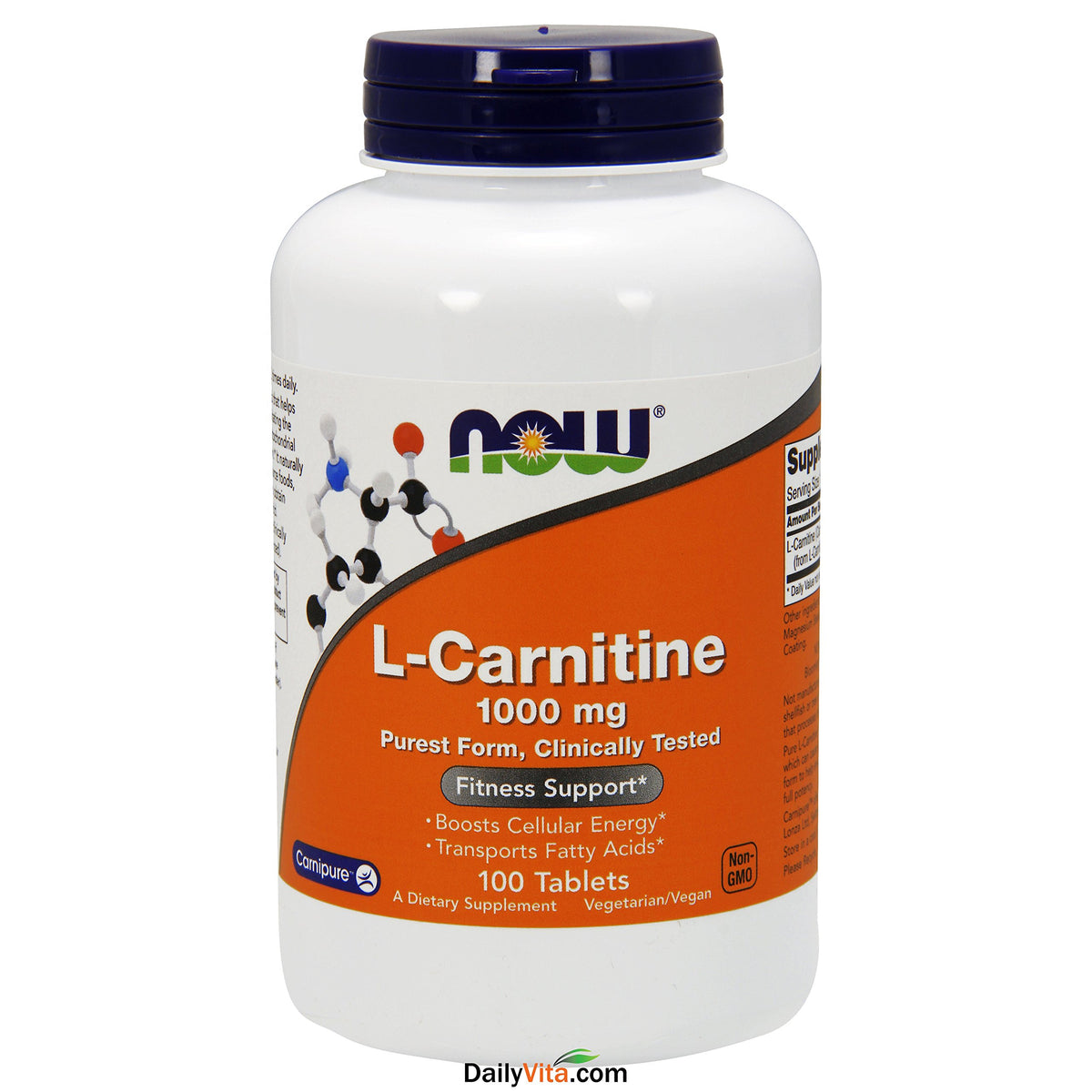 NOW Foods L-Carnitine Tartrate 1000mg 100 comprimés emballage