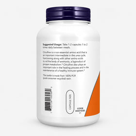 NOW Foods L-Citrulline 750 mg 240 Veg Capsules - étiquette du produit