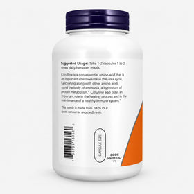NOW Foods L-Citrulline 750 mg 240 Veg Capsules vue arrière