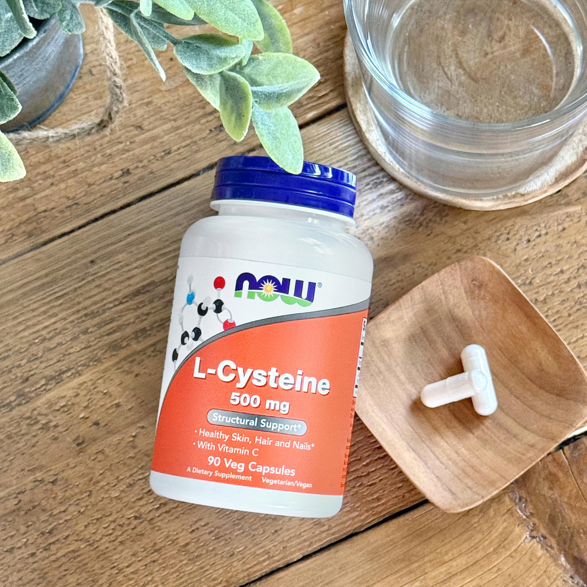 NOW Foods L-Cystéine 500 mg gélules végétales avec étiquette et dosage