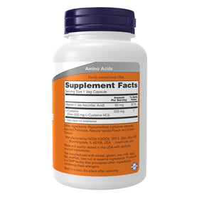 NOW Foods L-Cystéine 500 mg gélules végétales vue arrière