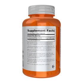NOW Foods L-Glutamine 1000 mg capsules avec étiquette et informations