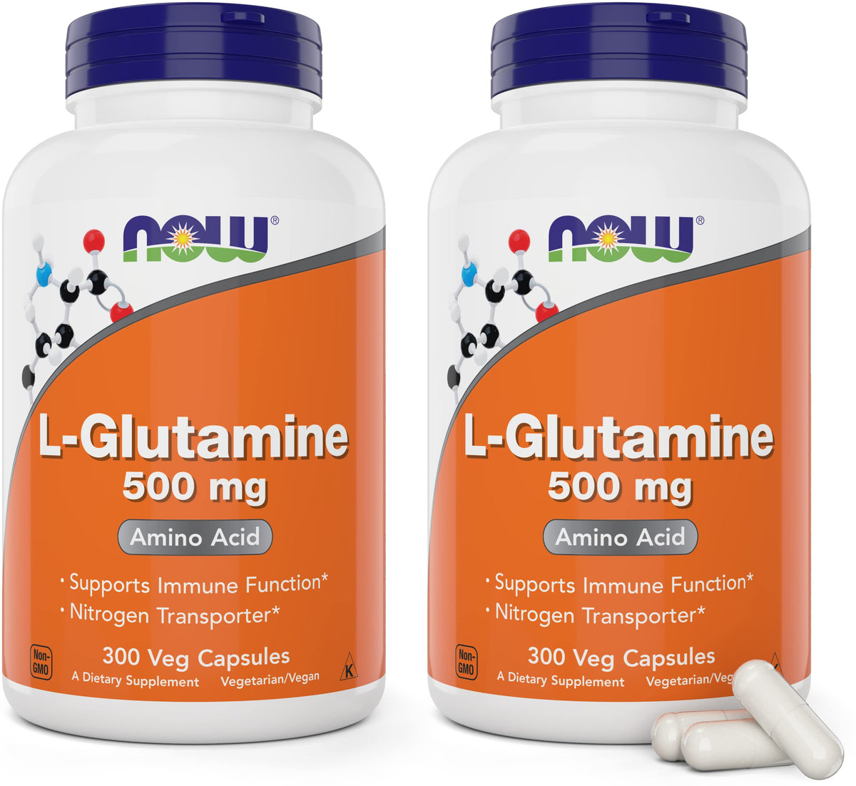 NOW Foods L-Glutamine 500 mg capsules front view