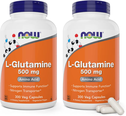 NOW Foods L-Glutamine 500 mg capsules front view