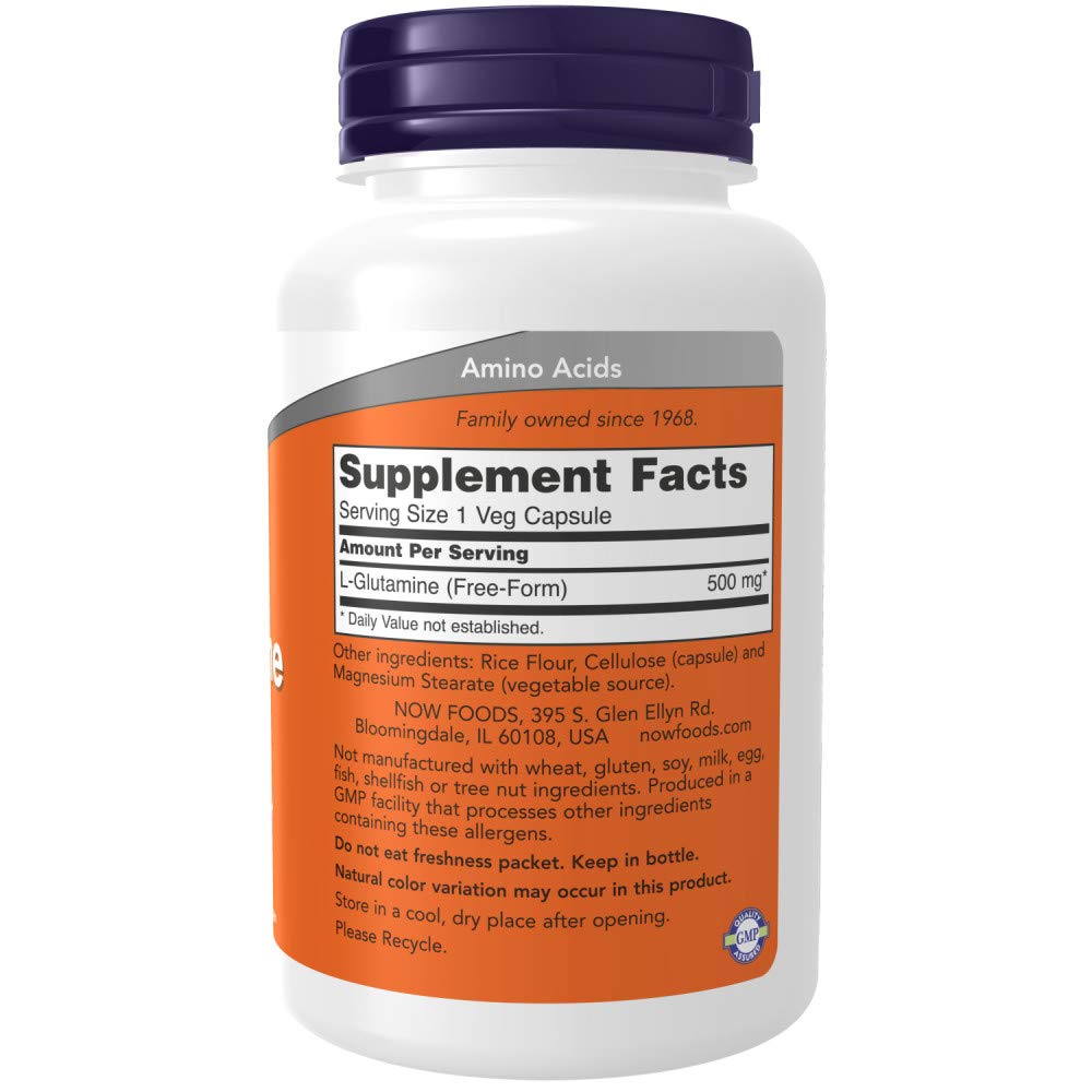 NOW Foods L-Glutamine 500mg 120 gélules vue arrière