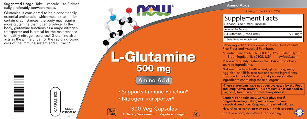 NOW Foods L-Glutamine 500mg capsules dans un environnement de gym