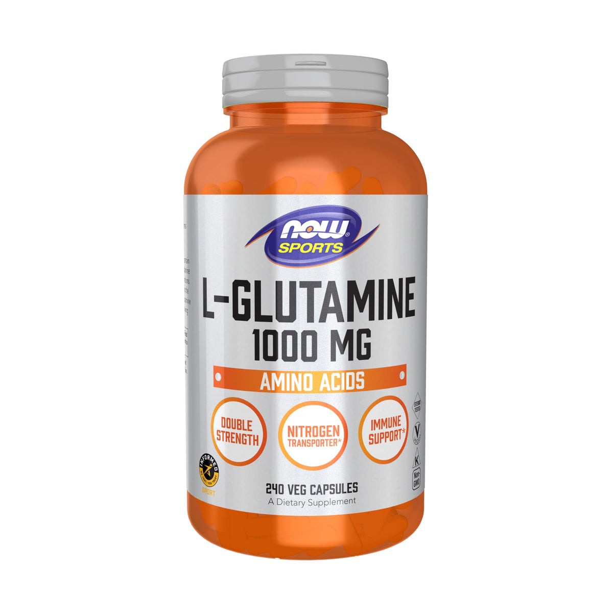 NOW Foods L-Glutamine Double Force 1 000 mg 240 capsules front view