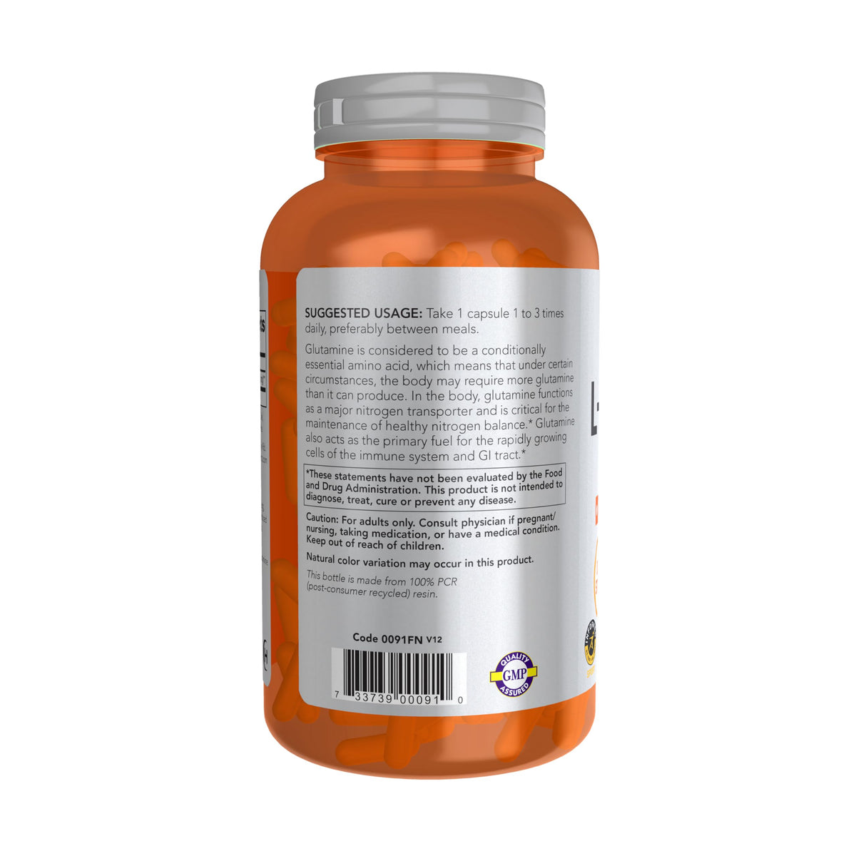 NOW Foods L-Glutamine Double Force 1 000 mg capsules close-up
