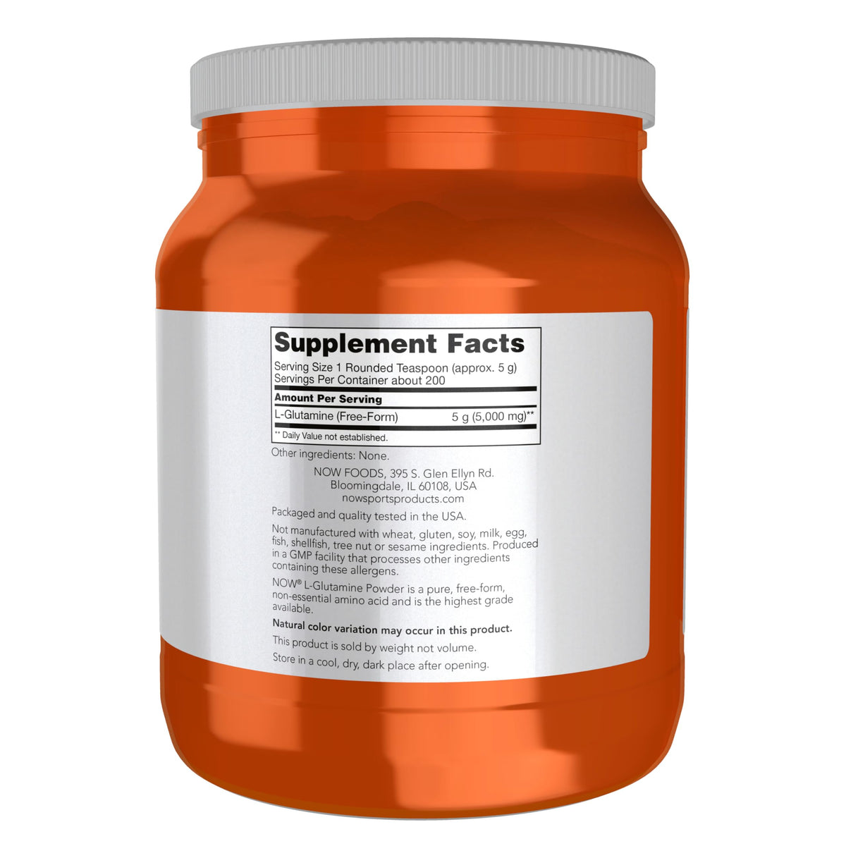 NOW Foods L-Glutamine Poudre Pure 1161g avec cuillère doseuse