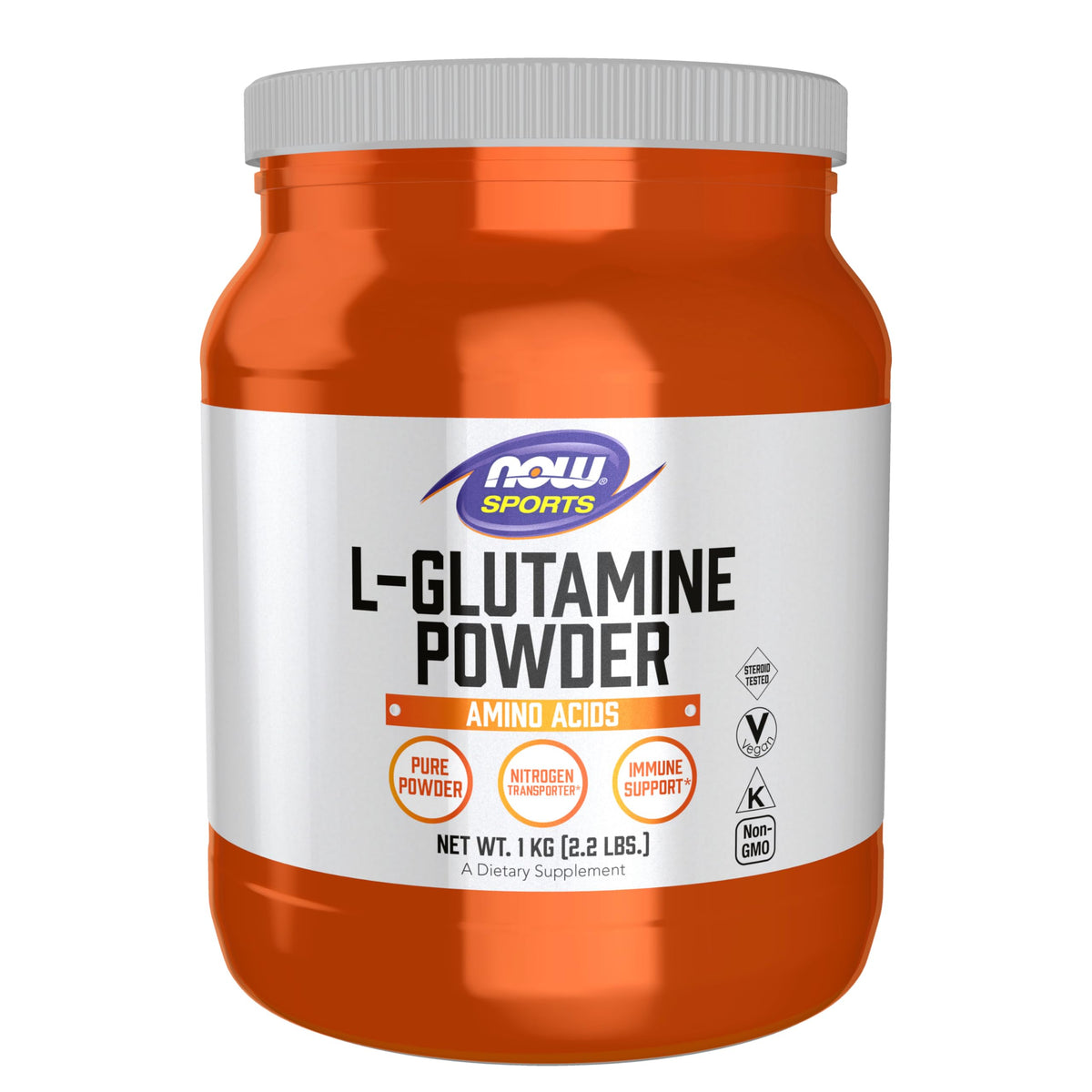 NOW Foods L-Glutamine Poudre Pure 1161g vue de face