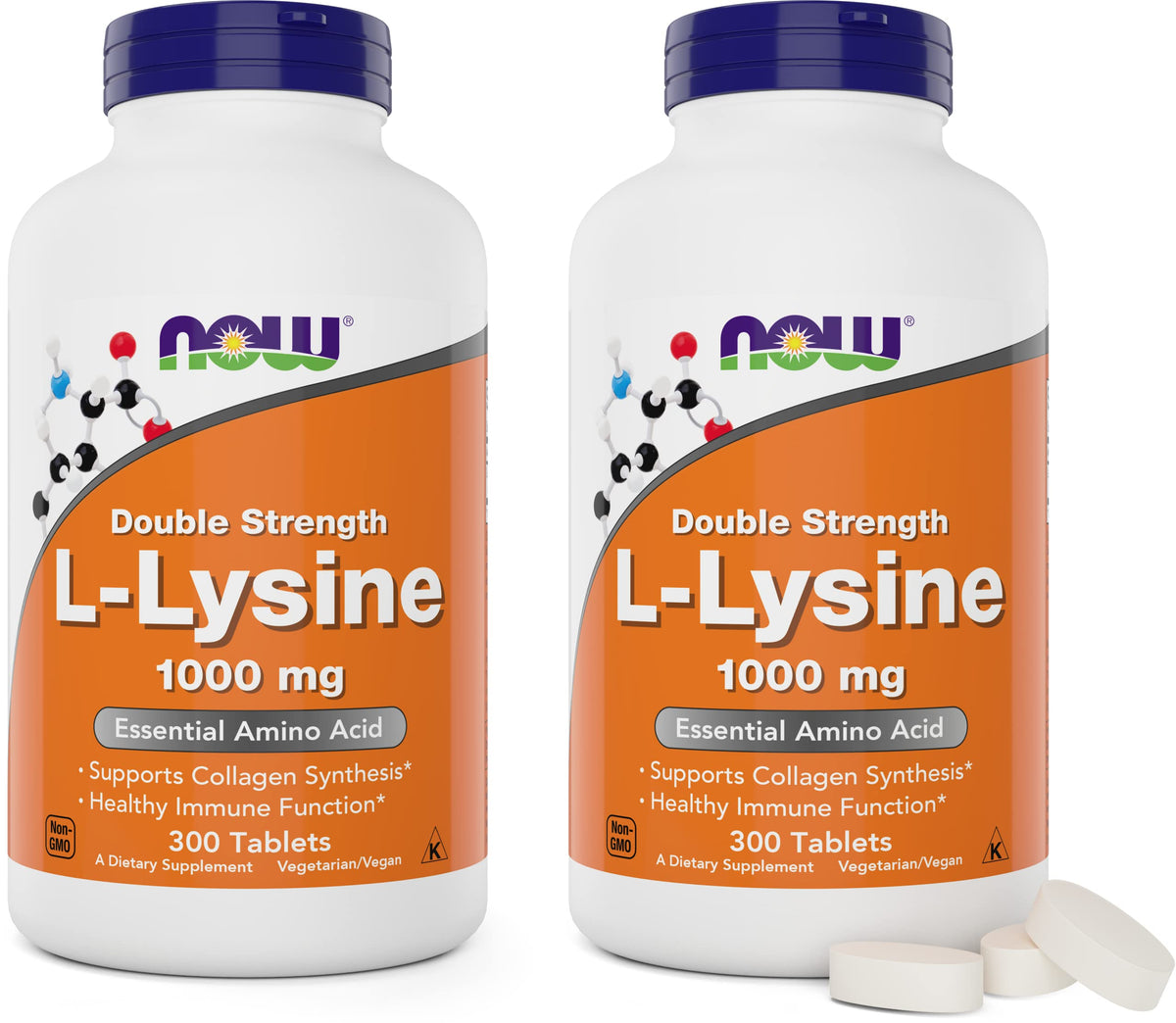NOW Foods L-Lysine 1000 mg Double Force 600 Tablettes vue avant