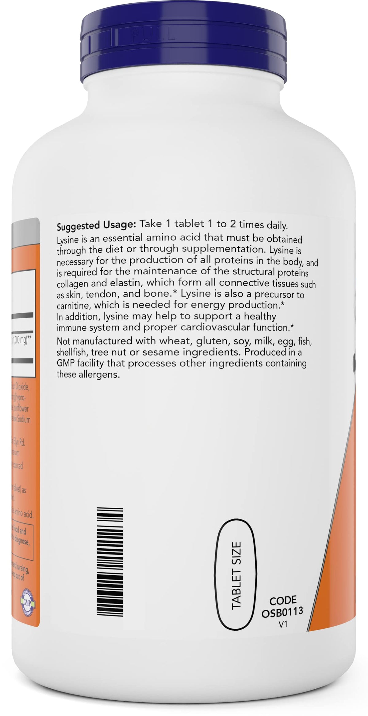 NOW Foods L-Lysine 1000mg comprimés avec flacon