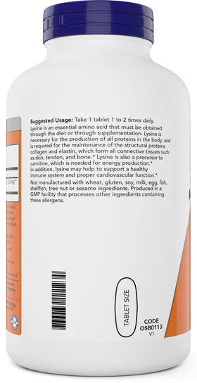 NOW Foods L-Lysine 1000mg comprimés avec flacon
