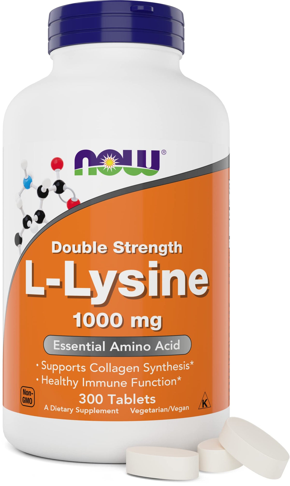 NOW Foods L-Lysine 1000mg comprimés front vue