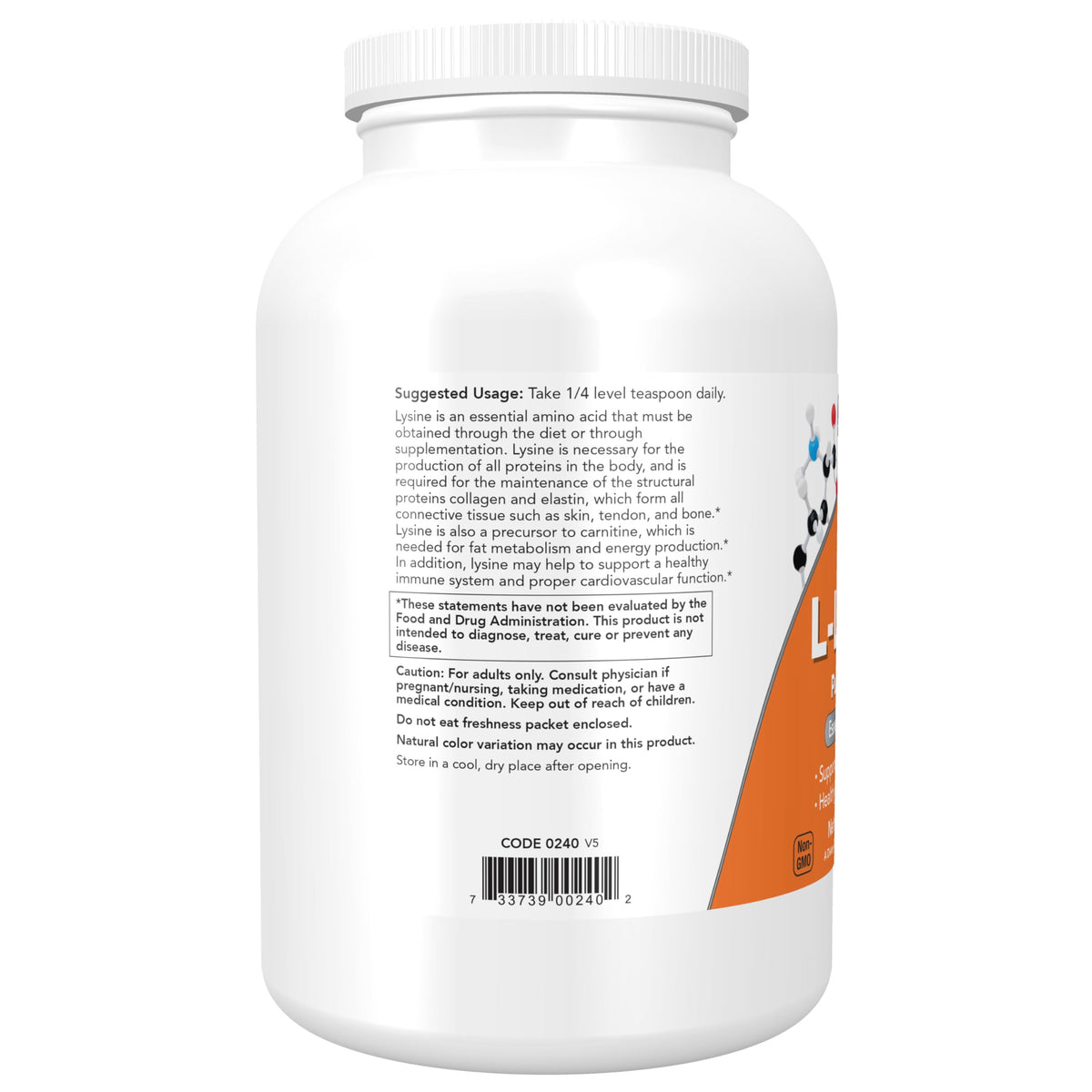 NOW Foods L-Lysine Poudre Pure 531g close-up of powder