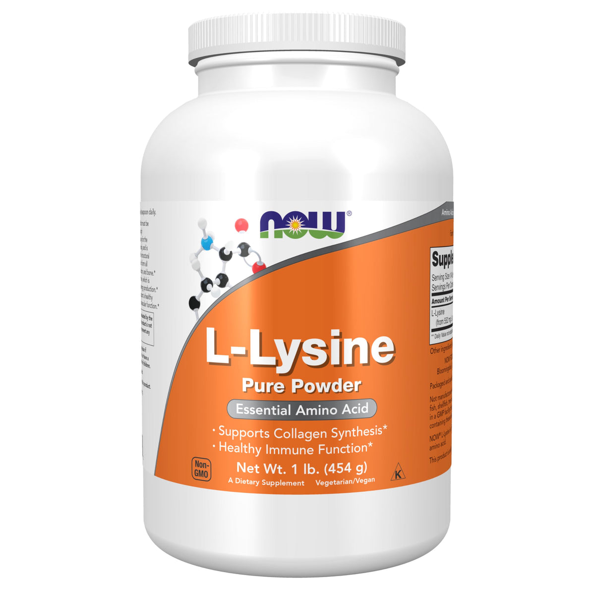 NOW Foods L-Lysine Poudre Pure 531g front view