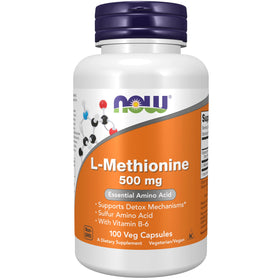 NOW Foods L-Méthionine 500 mg avec Vitamine B-6, 100 capsules, vue avant
