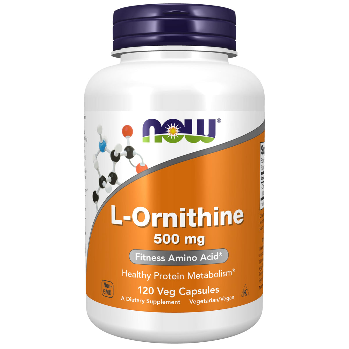 NOW Foods L-Ornithine 500 mg 120 Veg Capsules front view