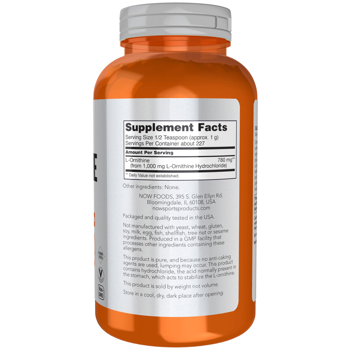 NOW Foods L-Ornithine Poudre 300g étiquette