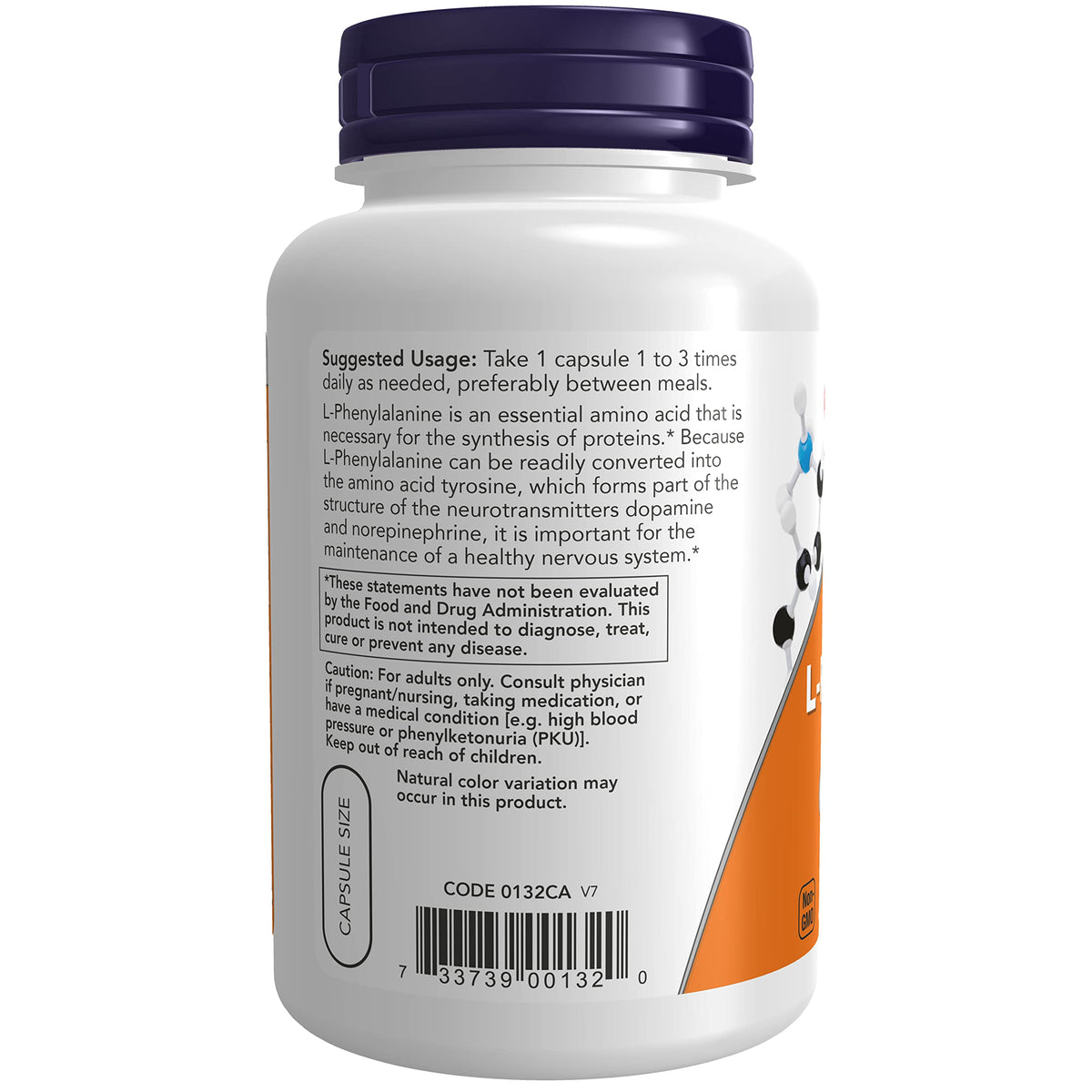 NOW Foods L-Phénylalanine 500mg 120 capsules avec étiquette