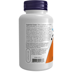 NOW Foods L-Proline 500mg capsules végétales vue de côté