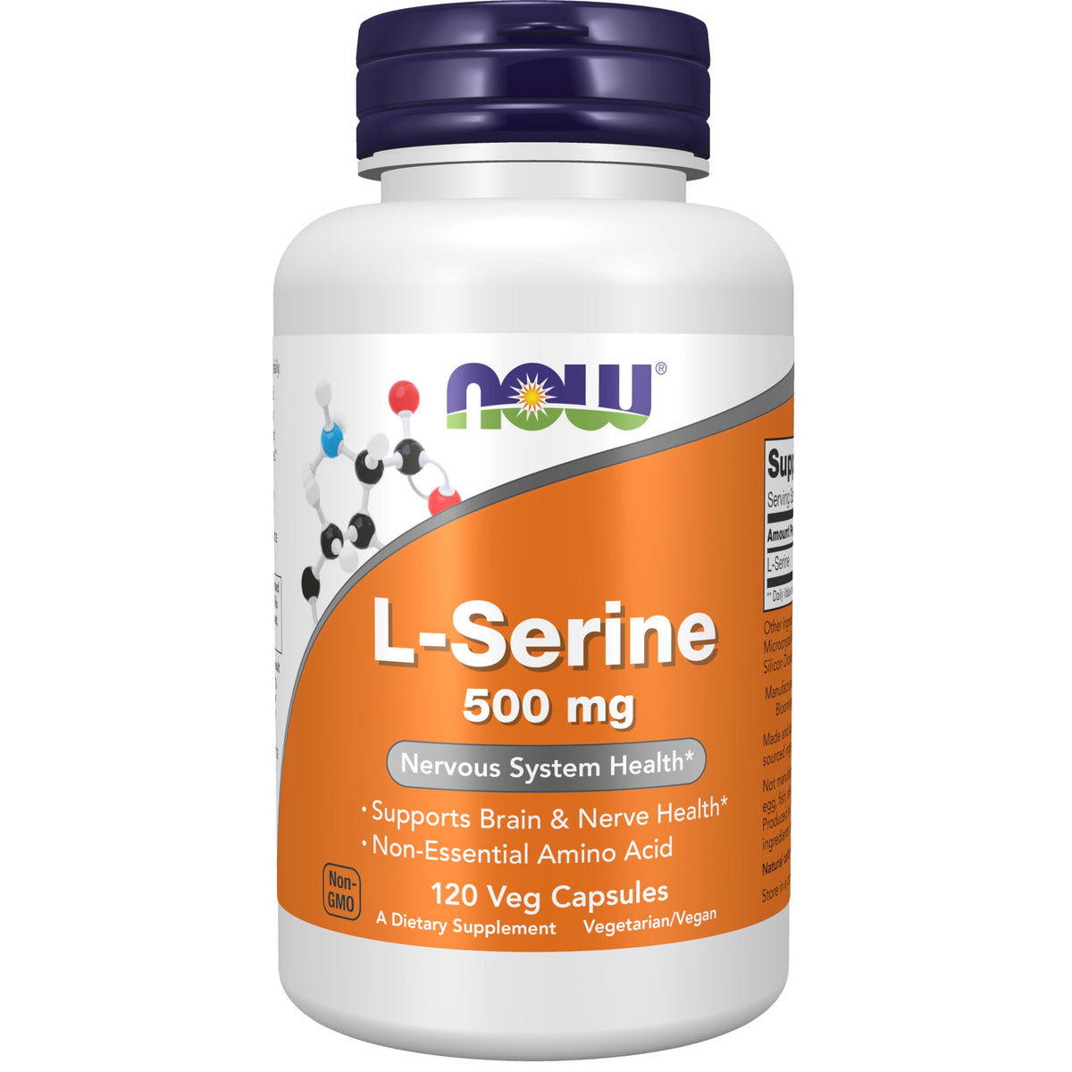 NOW Foods L-Serine 500 mg 120 capsules végétales vue de face