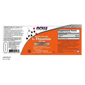 NOW Foods L-Theanine 200 mg 60 capsules végétales emballage