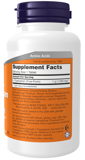 NOW Foods L-Tryptophan 1000 mg arrière de l'emballage