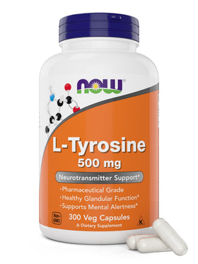 NOW Foods L-Tyrosine 500mg 300 capsules vue de face