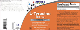NOW Foods L-Tyrosine 500mg étiquette du produit