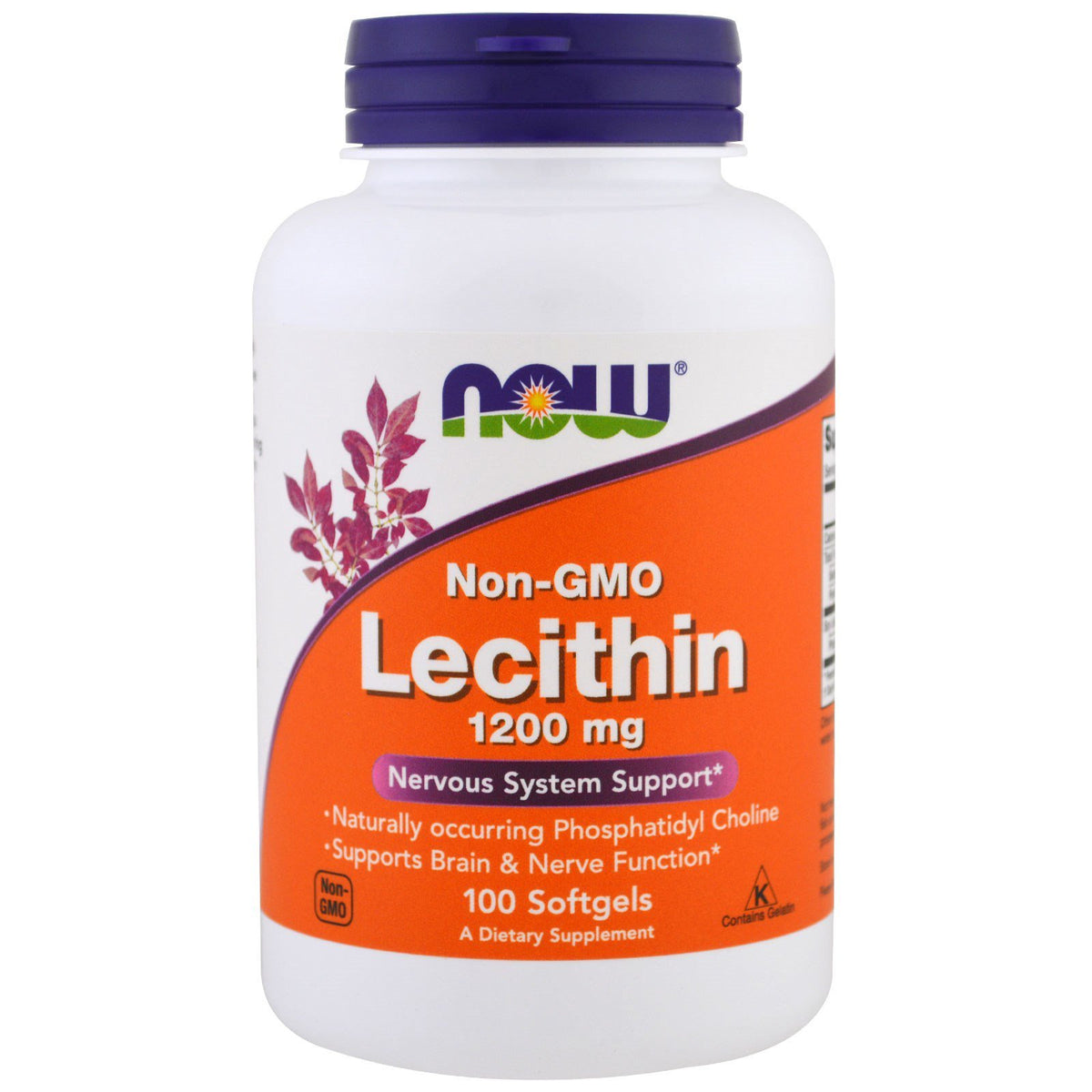 NOW Foods Lecithine 1200 mg 100 gélules molles vue de face