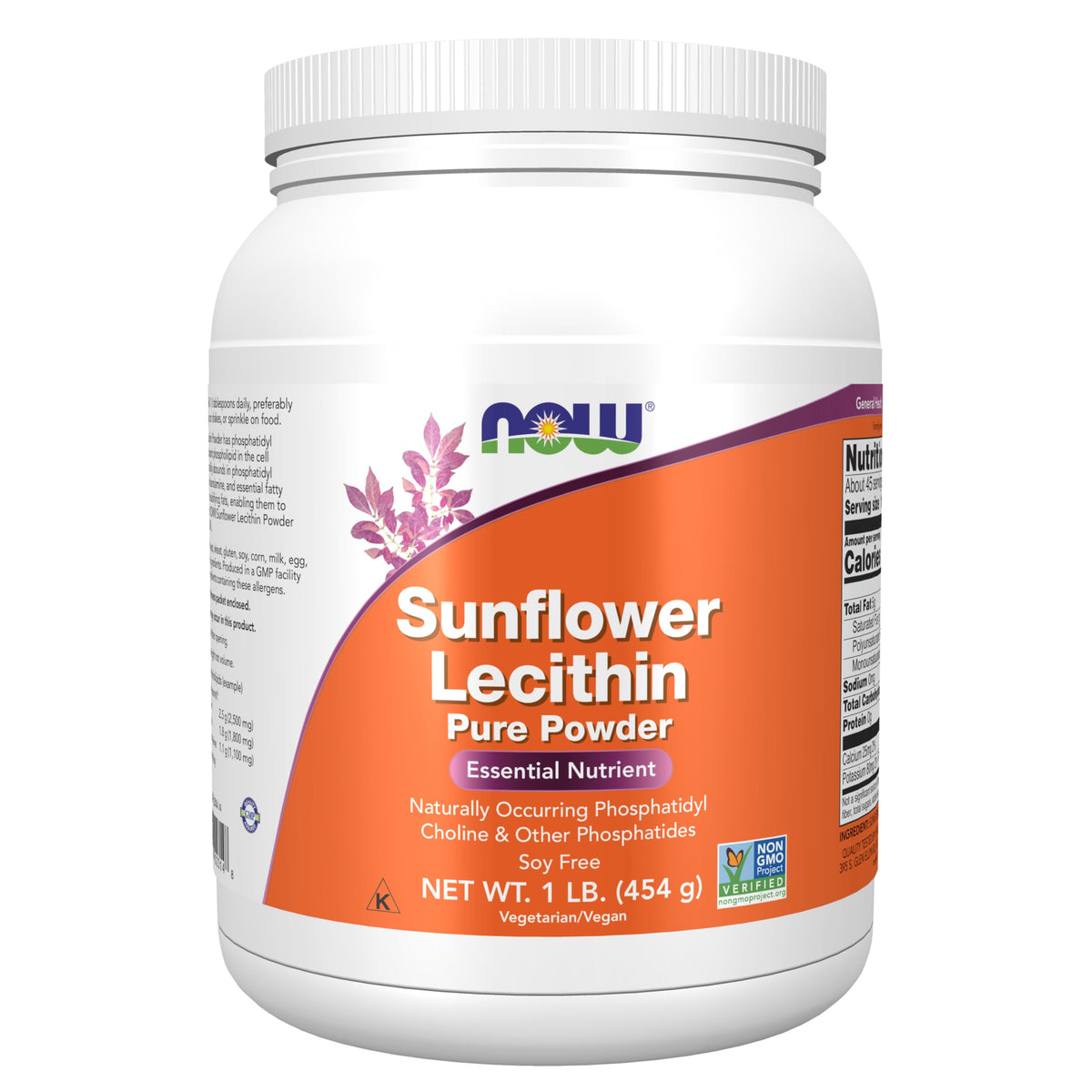NOW Foods Lécithine de Tournesol Poudre 550g vue avant avec emballage