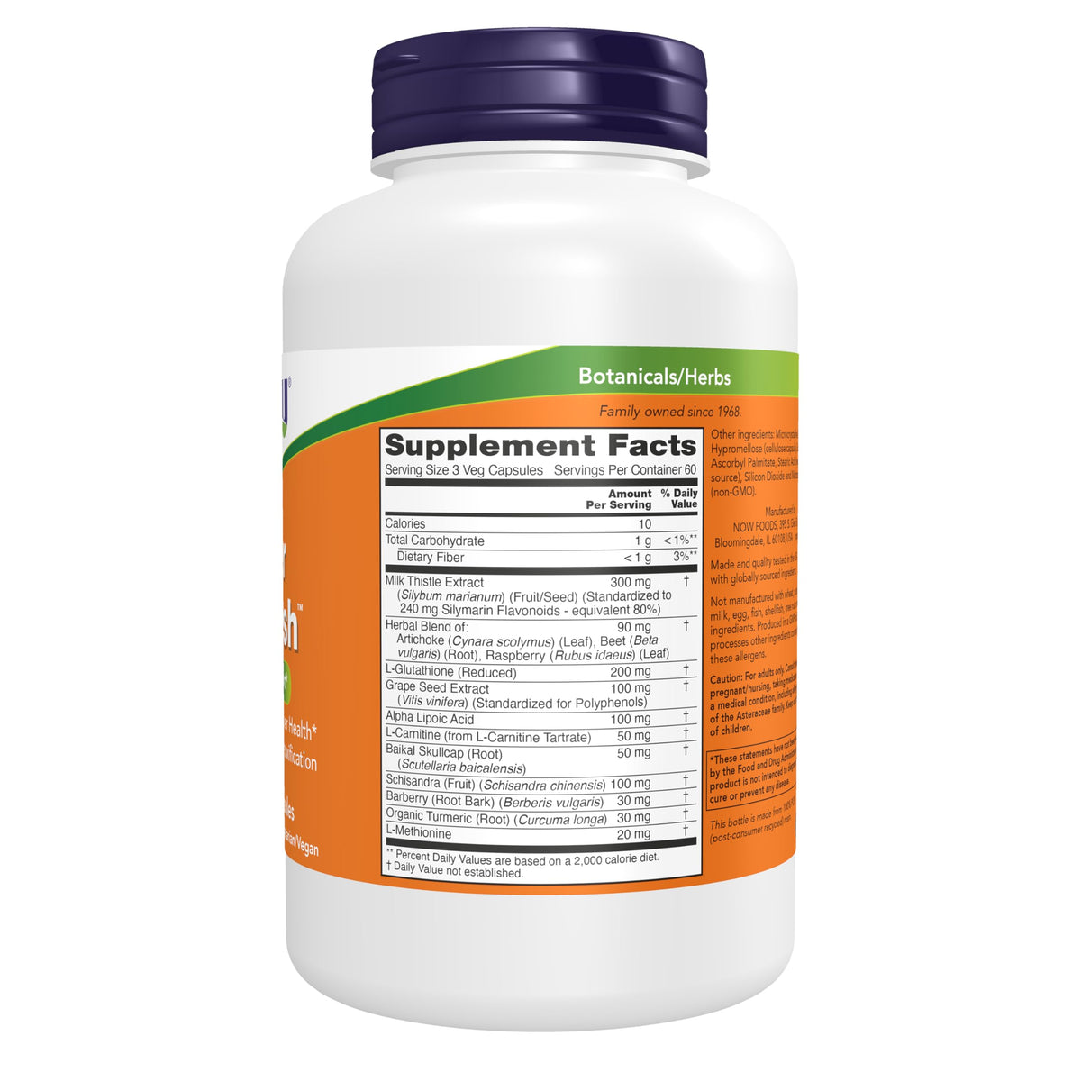 NOW Foods Liver Refresh 180 Veg Capsules avec étiquette détaillée