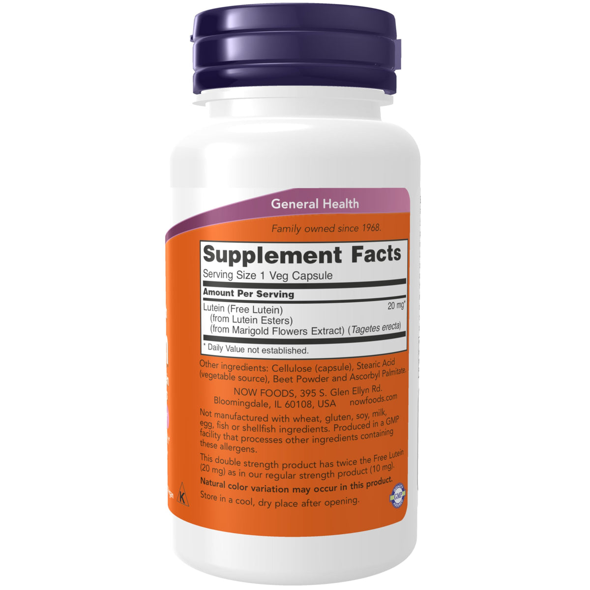 NOW Foods Lutein 20 mg capsules végétales à l'intérieur de la boîte