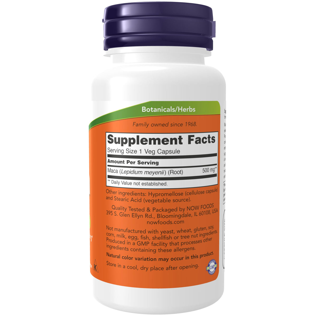 NOW Foods Maca 500 mg capsules végétales à l'intérieur de la boîte