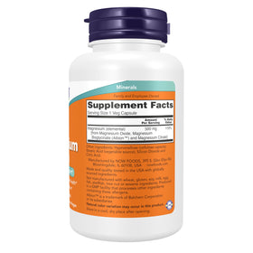 NOW Foods Magnésium 500 mg, vue arrière de l'emballage avec informations nutritionnelles