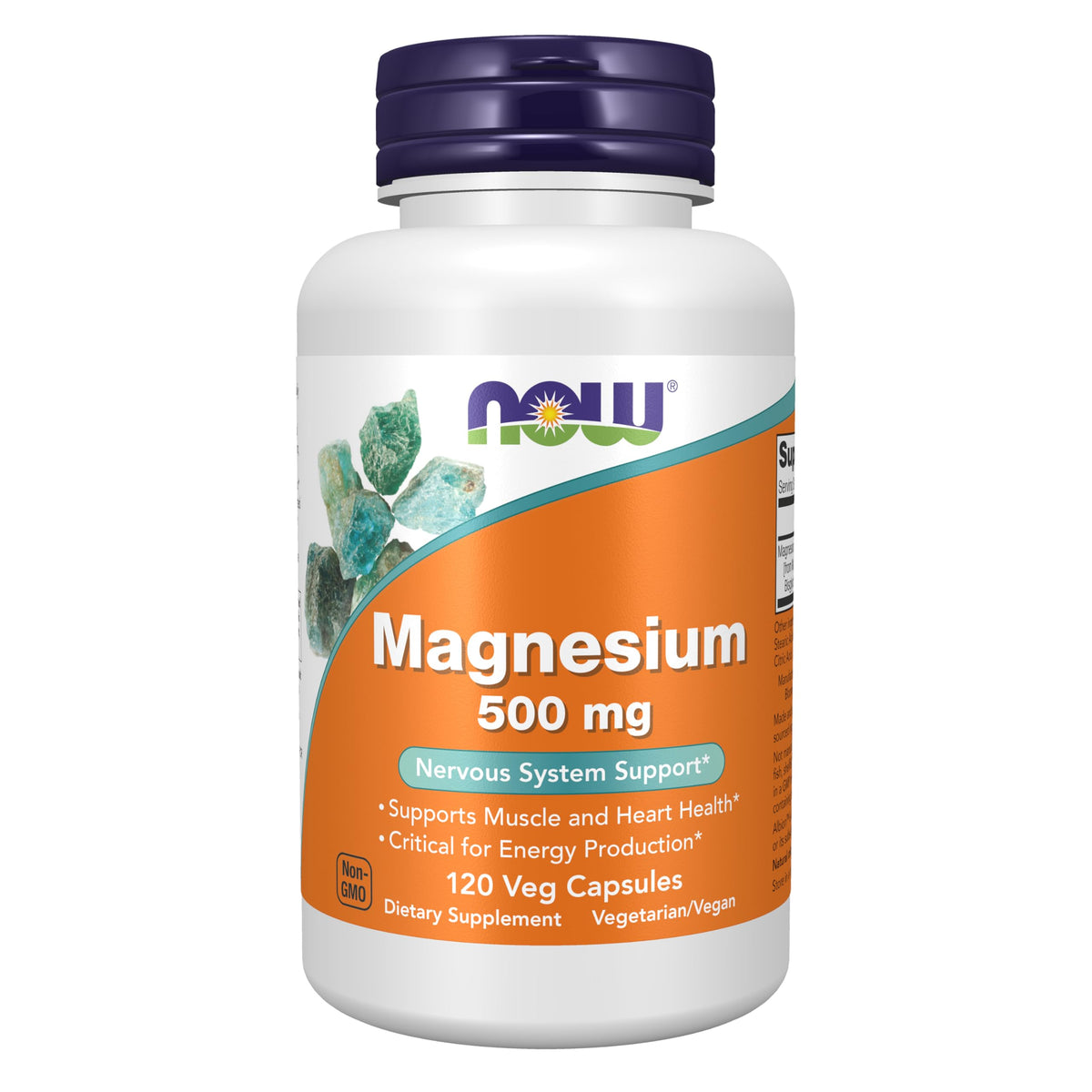 NOW Foods Magnésium 500 mg, vue de face de l'emballage des 120 gélules végétales